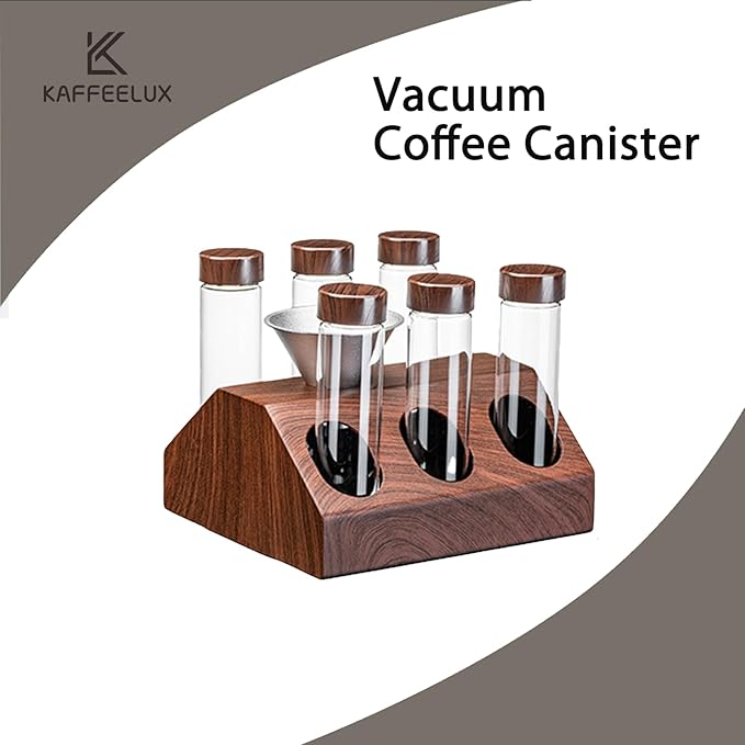 Wooden Coffee Bean Sampling Set with Test Tubes, Funnel - Coffee Bean Storage & Tasting Kit for Coffee Lovers, Cafes (F)