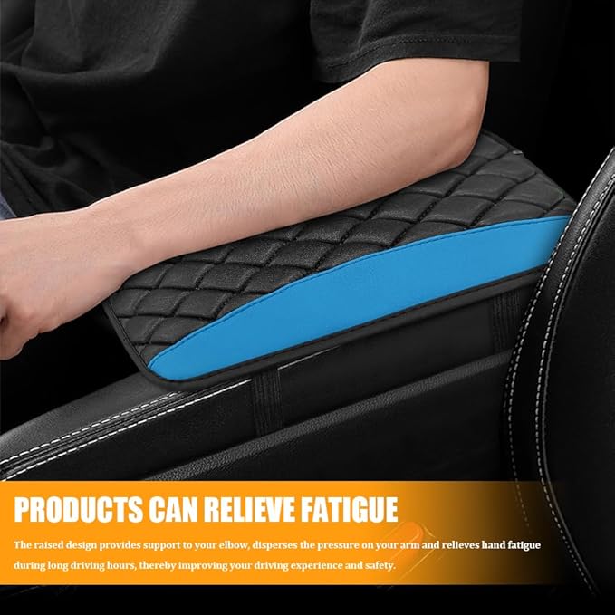 Car Center Console Cover, Leather Waterproof Armrest Seat Box Cushion Pad, Universal Decor Protector Mat, Comfortable Car Decor Accessories Fit for Most Cars, Vehicles, SUVs (Blue)