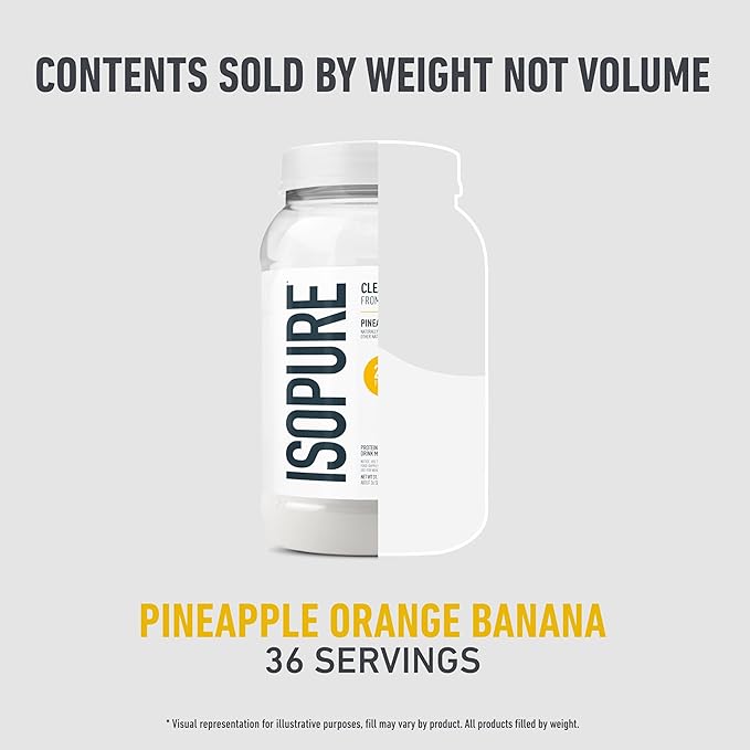 Isopure Clear Whey Isolate Protein Powder, Lactose Free, Gluten Free, Naturally Flavored, Pineapple Orange Banana, 20g Protein Per Serving, 1.9 Lb, 36 Servings (Packaging May Vary)
