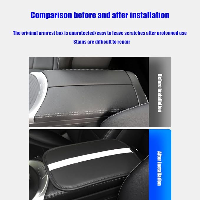 Car Armrest Seat Box Mat, PU Leather Center Console Cover, Universal Waterproof Car Interior Accessories, Arm Rest Box Protector Cushion Pad for Most Vehicle (White)