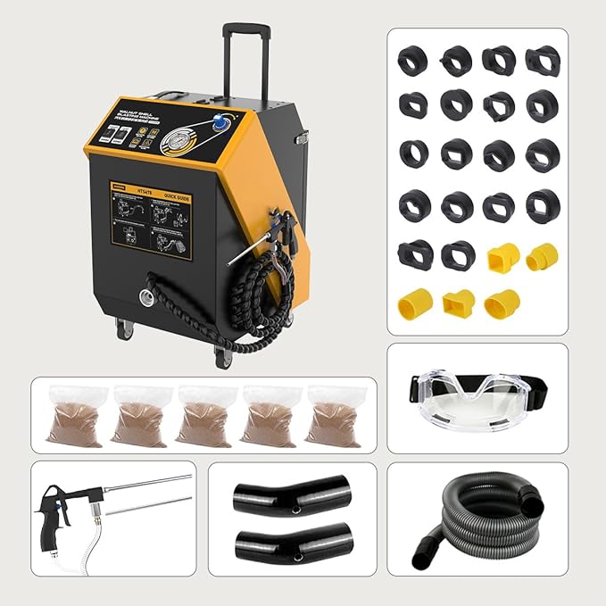 Dual-Mode Walnut Blaster, with 23 Pcs Adapters Walnut Blasting Machine for Cleaning the Highly Sticky Automotive Engine System Intake Pipe Exhaust Valve De-Carbon, Adjustable Pressure Easy Move,1800W