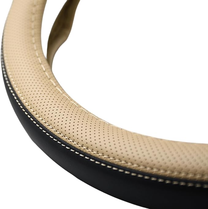 Nappa Napa Leather & Stitched Perforated Leather Steering Wheel Cover with Rubber Shaping Interior for Volvo XC60 XC90 XC40 S60 V60 C40 14½ to 15 inches SW