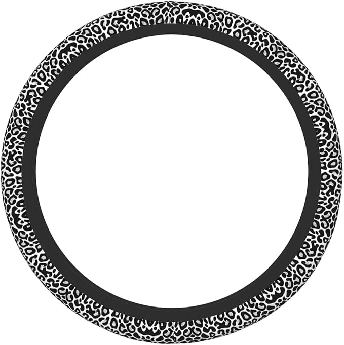 Black and White Leopard Print Universal Fit Steering Wheel Cover for Car, Truck, and SUV, Durable Steering Wheel Protection