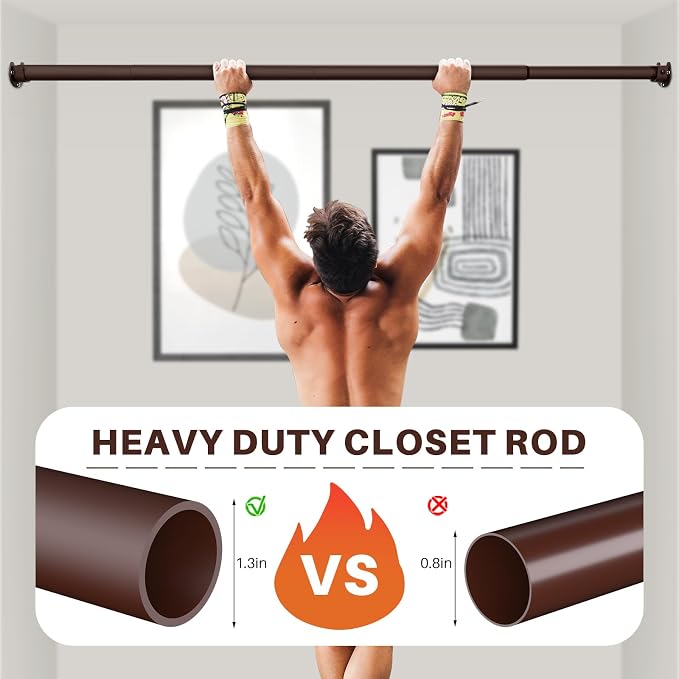 SUTINE Closet Rod - Closet Rods for Hanging Clothes, 17 to 53 inch Adjustable Closet Hanging Rod, Heavy Duty Clothes Rod Clothing Bar, Closet Poles for Hanging Clothes for Wardrobes, Shower Curtain