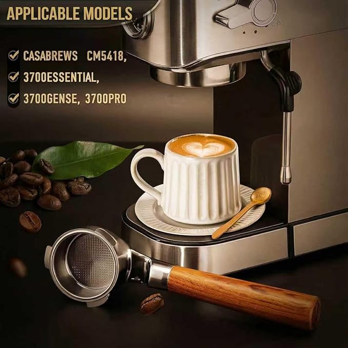51mm 3 Ear Bottomless Portafilter for CASABREWS CM5418 & 3700 Series Espresso Machines - Rosewood Handle with 304 Stainless Steel Filter Basket