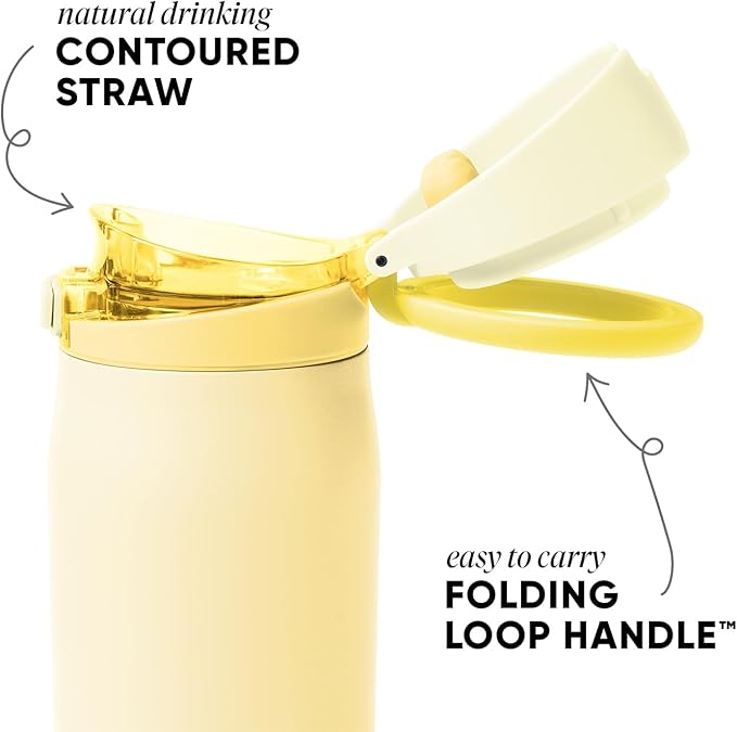 Simple Modern Mesa Loop Water Bottle with Covered Straw and Handle | 30oz Cup Holder Friendly Insulated Stainless Steel Bottles for Travel, Sports and School | Lemoncello