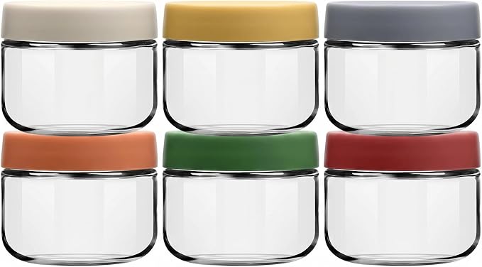 EONJOE 8oz Glass Jars with Lids 1 Cup Small Food Containers for Chia Pudding Jam Snacks Yogurt Overnight Oats Candy,6-Pack