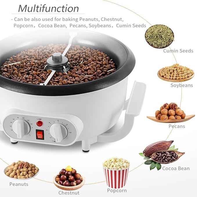 1200W Coffee Roaster Machine for Home Use,750g Non-stick Pan Multifunctional Electric Coffee Bean Roaster,Thermometer+Timer+Temperature Adjustment,Upgraded Cross Stirring Rod,for Peanut Nuts 110V