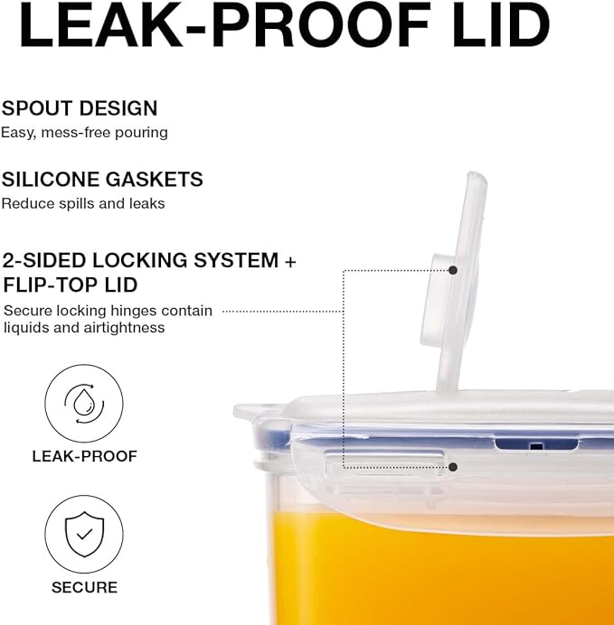 LocknLock Aqua Fridge Door Water Jug with Handle BPA Free Plastic Pitcher with Flip Top Lid Perfect for Making Teas and Juices, 3 Quarts, Clear