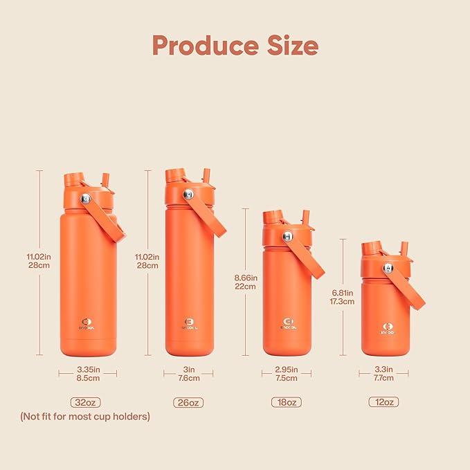 ENCOOL Insulated Water Bottle with Straw Stainless Steel Water Bottle, Leak-Proof, BPA-Free, Double Wall Vacuum Keeps Cold for 24 Hours for Sports, Travel, School (32 oz, Moderate Orange)