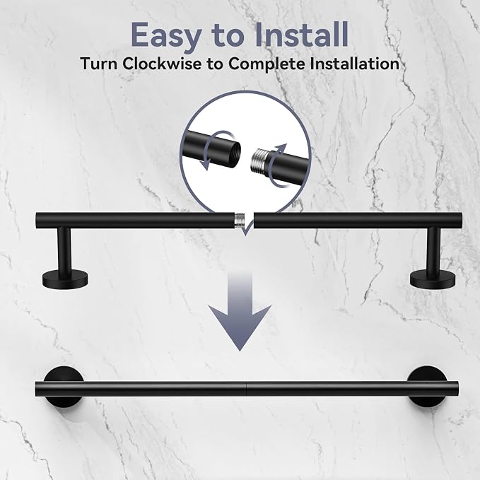 Matte Black Towel Bar 18 Inch, Thicken Bathroom Towel Rack, Towel Holder Wall Mounted, SUS304 Stainless Steel Towel Rod, Modern Home Decor