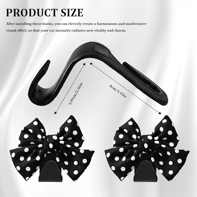 2PCS Car Seat Headrest Hooks, Purse Hook for Car, Bow Shaped Vehicle Backseat Storage Hooks, Universal Car Purse Holder Hook Car Accessories Compatible with Purse Coat (Black Wave Point)