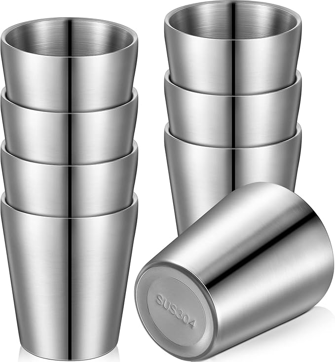 Mimorou 8 Pack Stainless Steel Insulated Cup 10 oz Metal Tumbler Double Wall Vacuum Water Glasses Camping Reusable Mugs Bbq Home Office Party Coffee