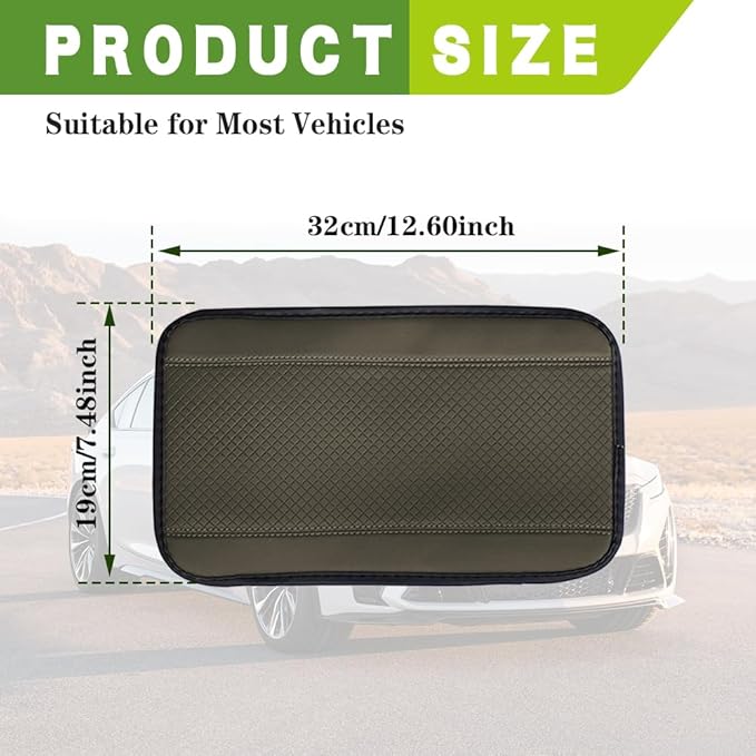 Car Center Console Armrest Pad, 12.6X 7.2 Inch PU Leather Waterproof Auto Armrest Seat Box Cover Protector, Car Center Console Cover, Universal Car Interior Accessories for Cars, Trucks, SUVs