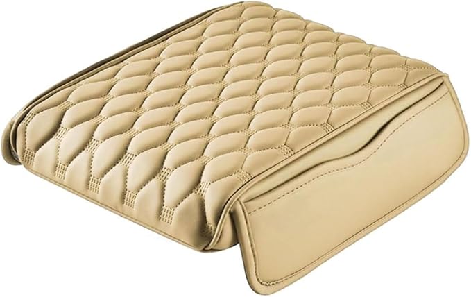 Car Center Console Pad for Nissan Armada (Y62) 2016-2021 2022 2023 2024 2025, Leather Center Console Armrest Protector Cover with 2 Storage Bags, Car Accessories,Beige
