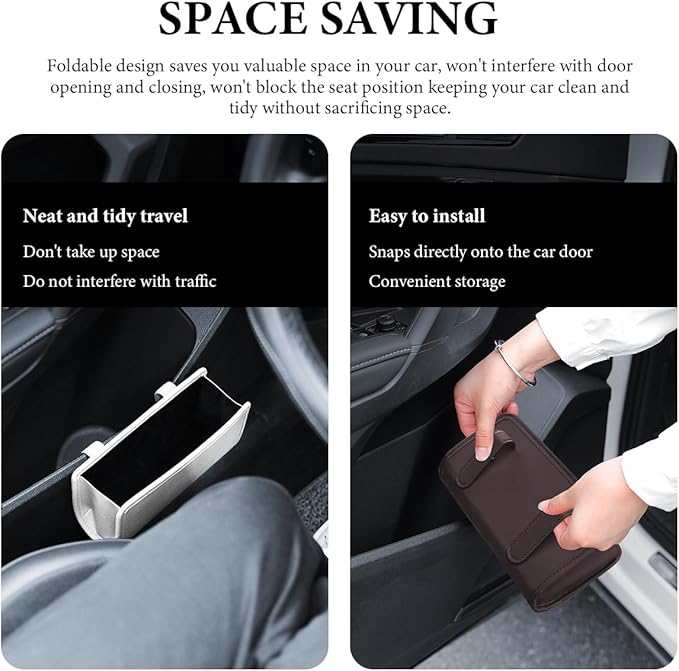 Car Trash Can, Small Leather Foldable Hanging Trash Bag Car Door Organizer, Multi-Function Mini Storage Box Garbage Can for Car Back Seats and Side Door, Car Accessories (White)