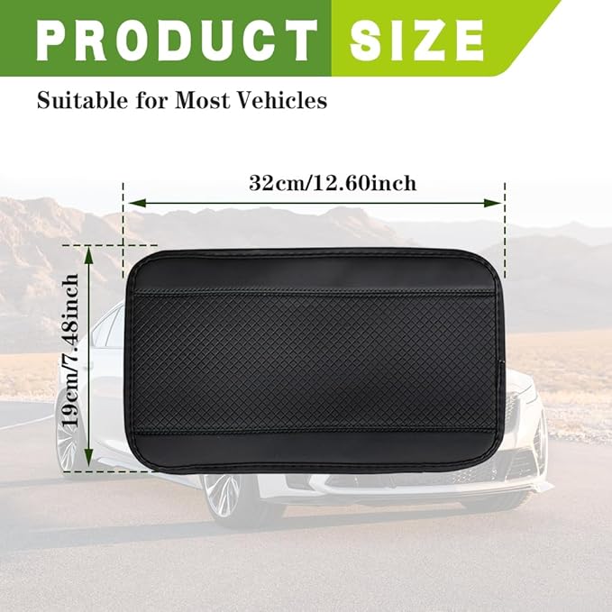 Car Center Console Armrest Pad, 12.6X 7.2 Inch PU Leather Waterproof Auto Armrest Seat Box Cover Protector, Car Center Console Cover, Universal Car Interior Accessories for Cars, Trucks, SUVs