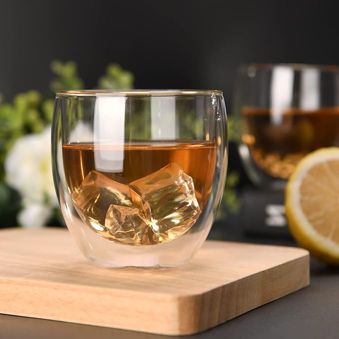 2pcs 8.5OZ/250ml Coffee Glasses Clear Insulated Coffee Mug, Glass Coffee Mug Double Wall Glass Coffee Mugs, Espresso Cup Glass Coffee Cups Double Wall Glass Tumbler For Latte Cappuccino Coffee