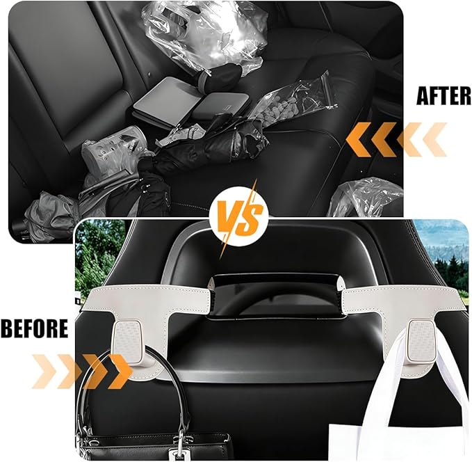 HZEL Car Seat Headrest Hook, 2PCS Vehicle Back Seat Hanger Holder Hook, Multipurpose Automotive Interior Headrest Storage Organizer for Purses Bags Coats, UniversalFit (Beige White)