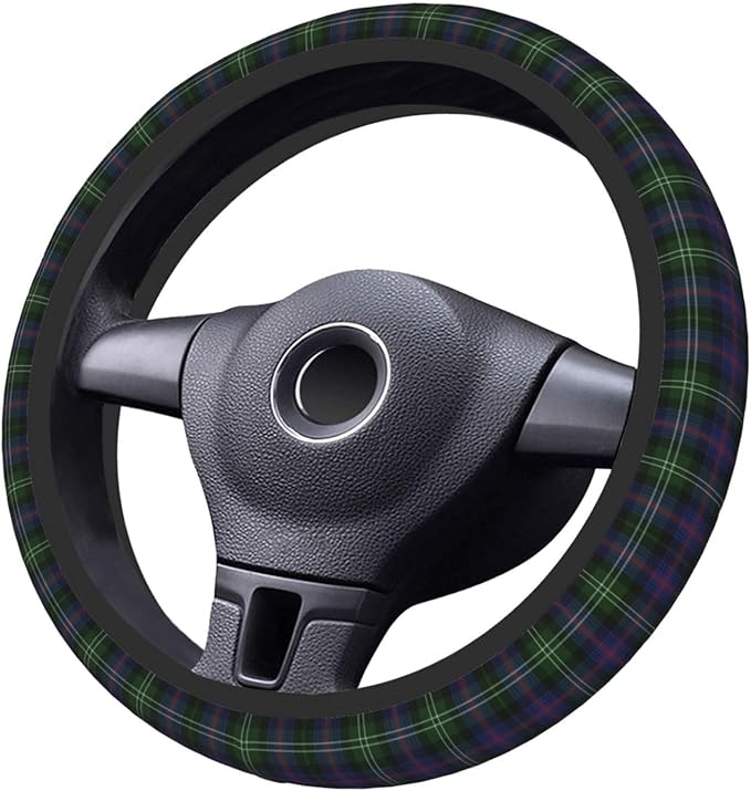 Thickened Elastic Steering Wheel Cover, Plaid Clan Sutherland Purple Green Check Tartan Ultra, Soft, Breathable, Fit for Cars, SUVs, Trucks, Stylish Comfortable Grip