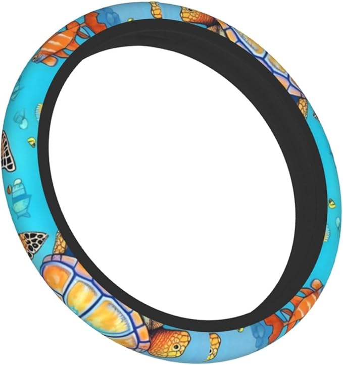 Turtle and Fish Steering Wheel Cover. Car Decor,Anti-Slip,Sweat Absorption,Easy Carry, Universal 15 Inch, 11103