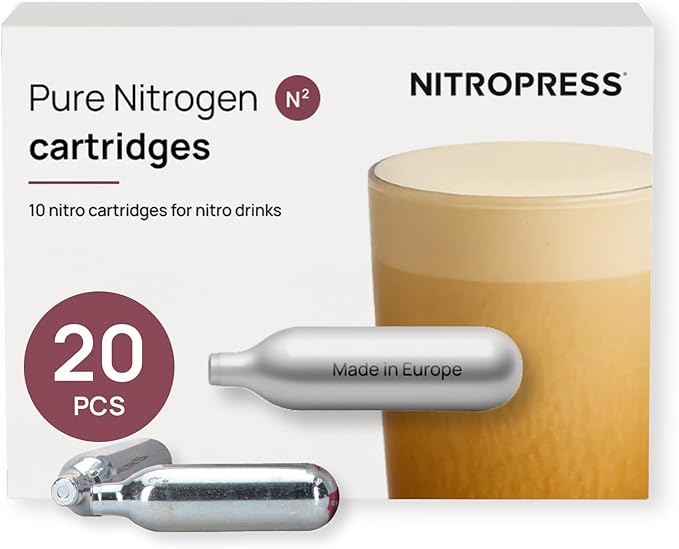 NitroPress Pure N₂ Nitrogen Cartridges - (NOT FOR WHIPPED CREAM) 10, 20, 30, 40, 360 Food-Grade Nitrogen Chargers for Nitro Cold Brew Coffee, Cocktails, Tea, Matcha | Use with Original NitroPress