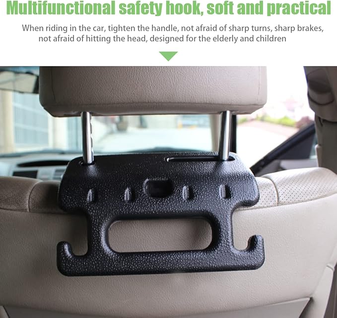 AUCELI Car Seat Headrest Hook, 2 Pack Hanger Storage Organizers for Purse Coat Grocery Handbag, Multifunctional Back Seat Headrest Grab Handle, Interior Accessories Universal for Car, Truck, SUV