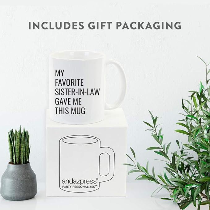 Andaz Press Funny 11oz. Coffee Mug Gift, My Favorite Sister-in-Law Gave Me This Mug, 1-Pack, Christmas Birthday Drinking Cup For Him Her Family In Laws Relatives