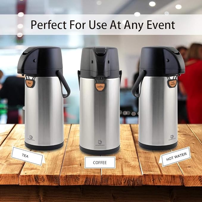 Airpot Coffee Dispenser Thermal with Pump,1.9L/64 Oz Insulated Stainless Steel Large Airpot Coffee Carafe Lever Action for Hot/Cold Water,Thermal Carafe for Hot Cocoa for Parties