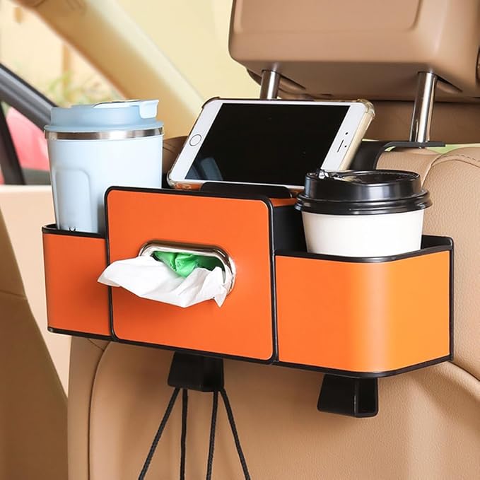 Multifunctional Car Organizers and Storage Back Seat, 3-in-1 Car Backseat Organizer, Car Seat Organizer Backseat, with Tissue, Phone, Cup, Handbag Holder (Orange)