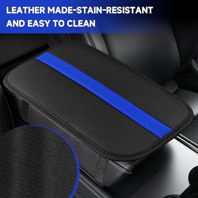 Car Center Console Cushion Pad, Arm Rest Cover for Car, Leather Waterproof Auto Armrest Seat Box Protector, Auto Armrest Storage Box Accessories Fits for Most Vehicles, SUVs, Trucks (Blue)