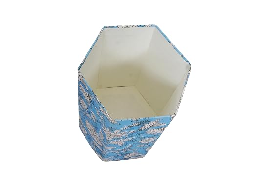 Generic 3.3 Gallon Cotton Hand Block Printed Paper Waste Basket |Small Decorative Trash Can for Housewarming Gifts in Living Room, Bedroom, Bathroom | Eco-Friendly, Plastic-Free (1, SKY WHITE FLOWAR)