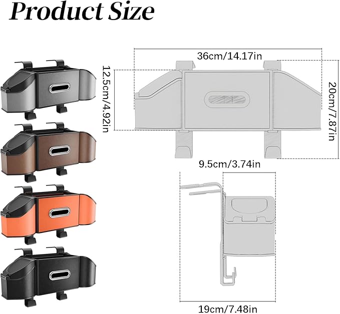 Car Organizer Back Seat, 4-In-1 Car Back Seat Organizer with Drink Cup Holder Tissue Box Trash Can Phone Holder, Adjustable Headrest Storage Organizers with Hooks Automotive Seat Storage Box