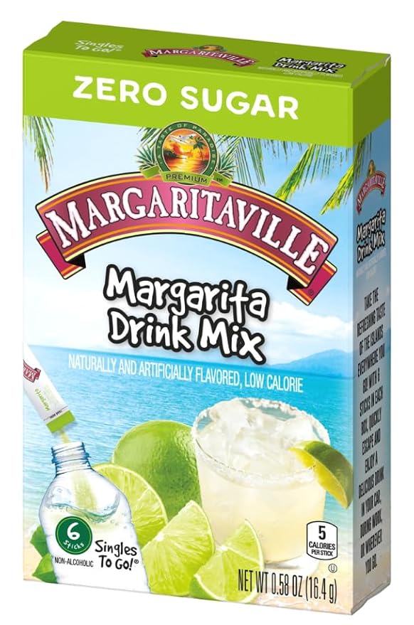 SINGLES TO GO! Margaritaville Variety One Box of Each Flavor, Pina Colada, Strawberry Daiquiri, Margarita and Caribbean Fruit Punch - Powdered Drink Mix (Pack of 4)