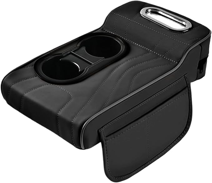 LAFANDE Car Armrest Cushion | Heightening Pad Arm Rest for Car, Center Console Cover with Storage Bags Cup Holder, Tissue Box Slot, Easy to Install and Clean