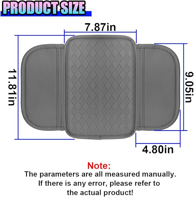 Leather Car Center Console Cover, Anti-Scratch Auto Middle Console Protective Cushion with 2 Storage Bags, Universal Waterproof Vehicle Armrest Pad Accessory for Sedan, SUV, Truck (Gray)