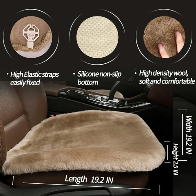 LLB Genuine Sheepskin Car Seat Cushion Seat Covers for Cars Trucks SUV Comfort Seat Protector Pad for Car Driver Seat Car Accessories for Women Office Chair Car Decor (Tan, Front Seat Cushion-1 Pc)