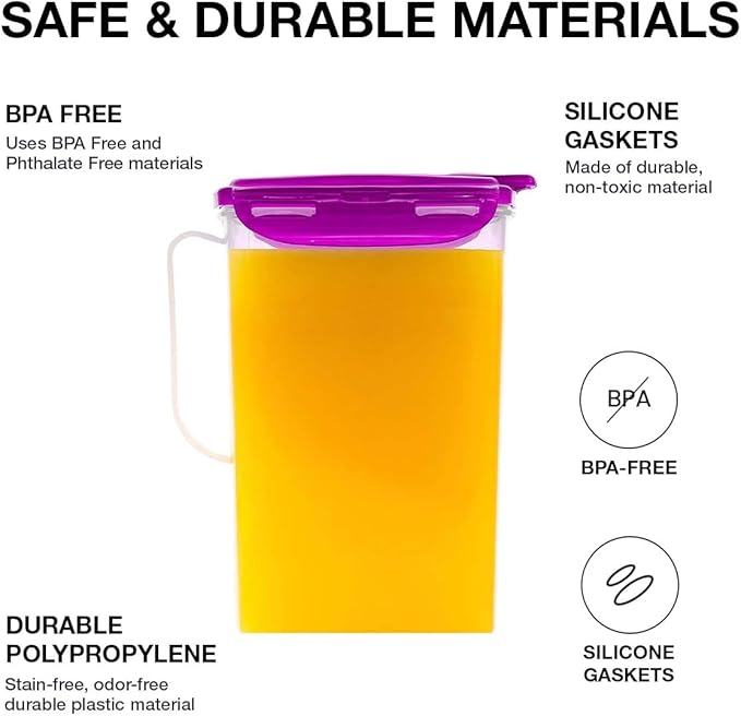 LocknLock Aqua Fridge Door Water Jug with Handle BPA Free Plastic Pitcher with Flip Top Lid Perfect for Making Teas and Juices, 2 Quarts, Purple