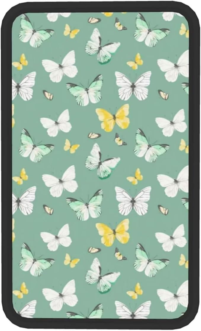 Butterflies Car Center Console Armrest Cover Sage Green Butterfly Polyester Fabric Armrest Lid Cushion Pad, Anti-Scratch Car Center Seat Box Covers Protector