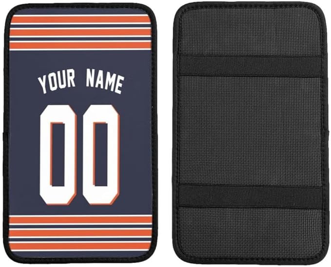 Custom Car Armrest Cover,Add Personalized Name and Number As Gifts for Loyal Football Fans,American Football Auto Center Console Pad Car handrail Box Cushion,Fit for Most Car Seat Box Cover Protector
