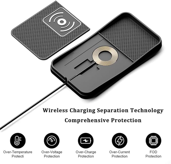 Car Wireless Charger Pad for Toyota Tacoma 2000-2025, Type-C/USB 20W Fast Wireless Car Charger Pad Non-Slip Cordless Charging Mat,B-30cm Cable USB Plug