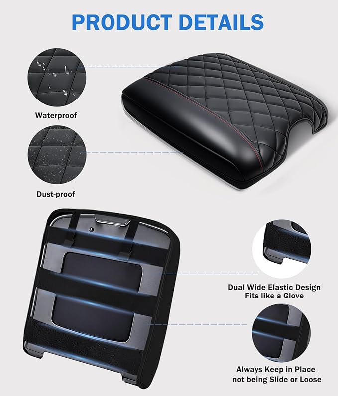 Center Console Cover for 2013-2018 Ram 1500 & 2013-2024 Ram 2500/3500/1500 Accessories, Leather Middle Armrest Console Cover Elbow Arm Rest Cushion for Car(Jump Seat Console Only)