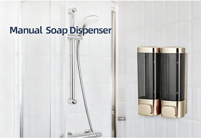 AUNMAS Double, Wall Mounted Manual Gel Hand Hand Pump Drip Proof for Home Kitchen Bathroom (Champagne Gold)