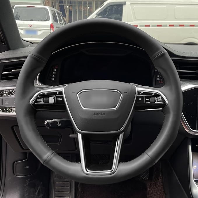 MEWANT Custom DIY Black Smooth Artificial Leather Steering Wheel Cover for Audi A6 Allroad A7 RS 6 Avant RS 7 S6 A7