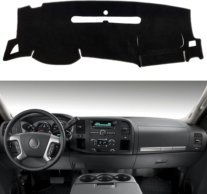 Dashboard Cover for GMC Sierra and Chevrolet Silverado- Fits 2007-2013 Models with Two Glove Boxes. Custom Fit Dash Mat, Won't Break Dash Sensors(Premium Carpet, Black)