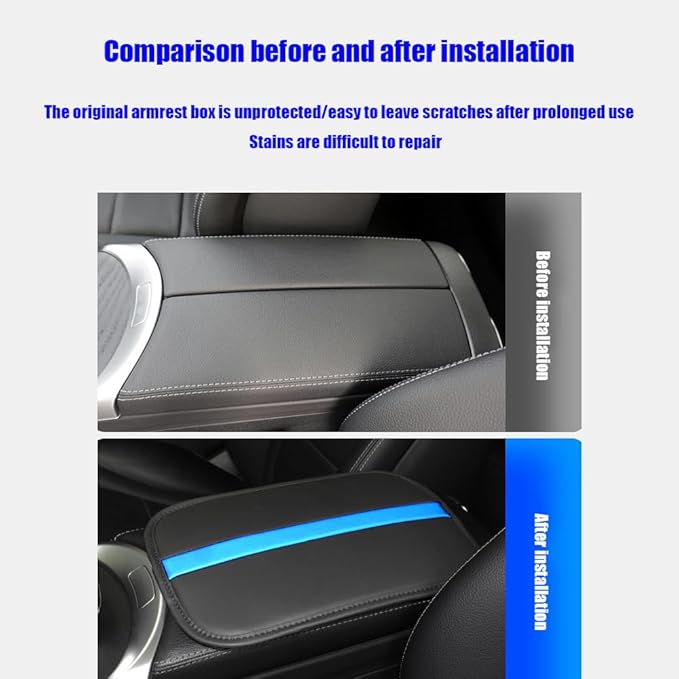 Car Armrest Seat Box Mat, PU Leather Center Console Cover, Universal Waterproof Car Interior Accessories, Arm Rest Box Protector Cushion Pad for Most Vehicle (Blue)