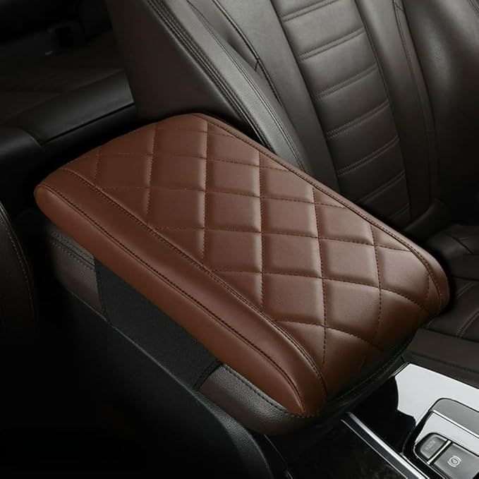 Car Center Console Cover Nappa Leather Memory Foam Armrest Box Seat Box Cushion Protector Pad Comfortable Height Increase Universal for Car Truck SUV (Diamond,Coffee)