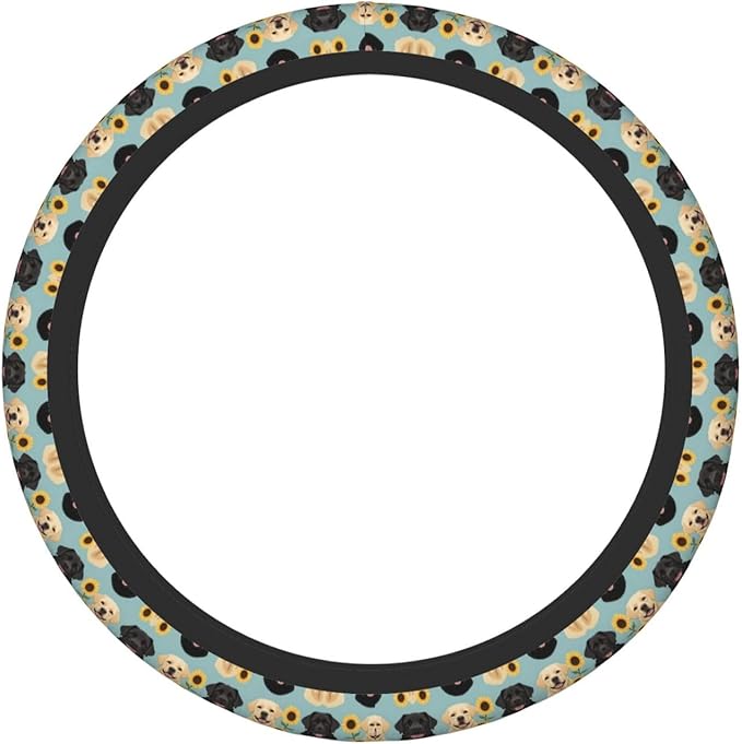 Neoprene Steering Wheel Cover Labrador Floral Sunflower Dog Car Steering Wheel Cover Universal Fit for Most Cars