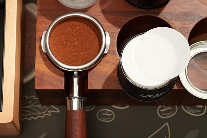 IKAPE 53mm Espresso Paper Filters (200pc), Coffee Puck Screen Paper Filters Compatible with 54mm Portafilters Basket, Ultra Thin Replacement Paper Filters - Come with Premium Metal Storage Case