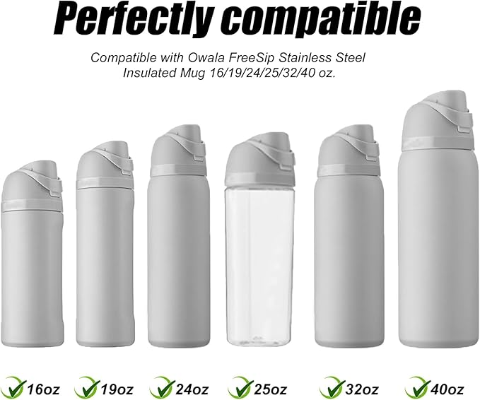 4pcs Bottle Seal Ring & Replacement Stopper for Owala FreeSip 16oz 19oz 24oz 32oz 40oz, Silicone O Ring Water Bottle Lid Parts, Cap Mouth Plug Gasket Accessories, BPA-Free (Black, White)